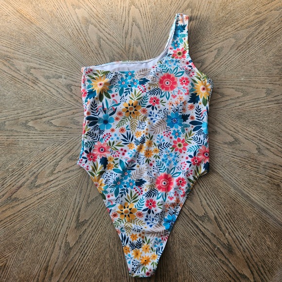 Cottagecore Floral One Shoulder Swimsuit Womens M Multicolor High Cut One Piece - Picture 7 of 10